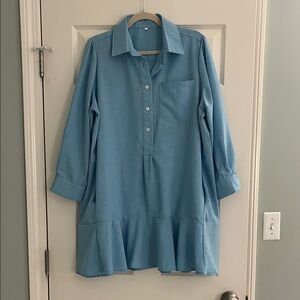 Light Blue Button-Up Tunic Dress